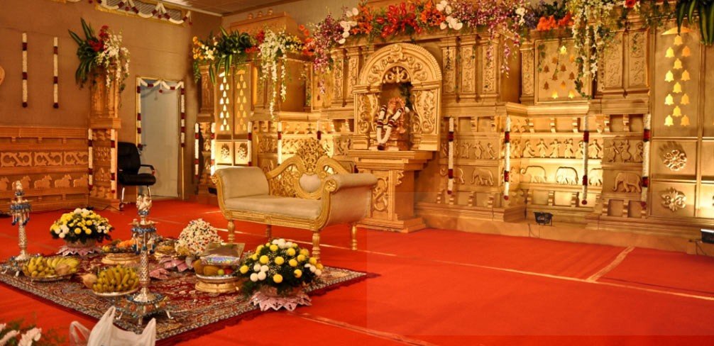 Traditional wedding stage arranged by Kamalambal Catering Services